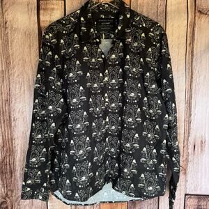 Eighteen Waits Dylan Shirt Button Up Black 100% Cotton Night Skulls XL Versatile